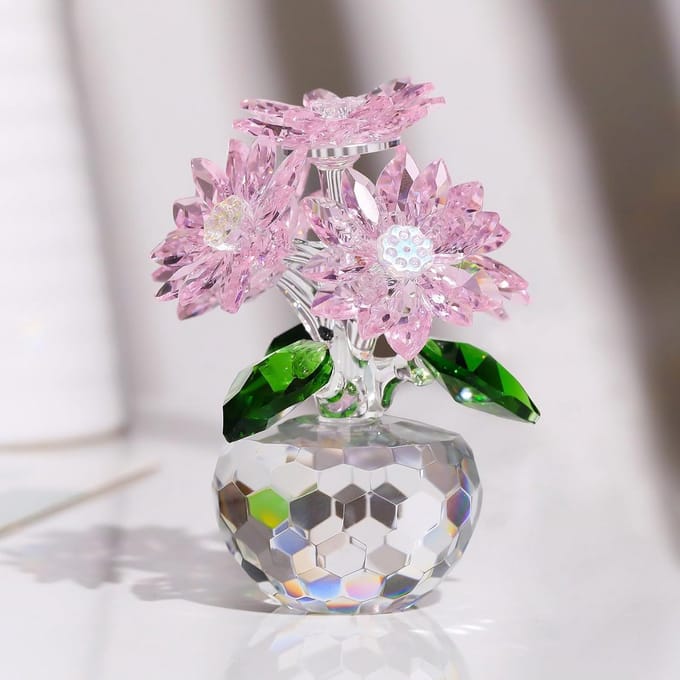 Roze Crystal Lotus Boeket Bloem Beeldje Ornament