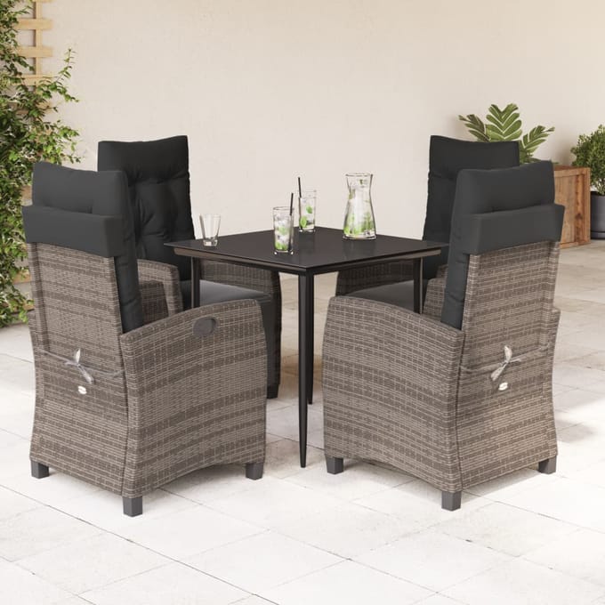 vidaXL - 5-delige - Tuinset - met - kussens - poly - rattan - grijs
