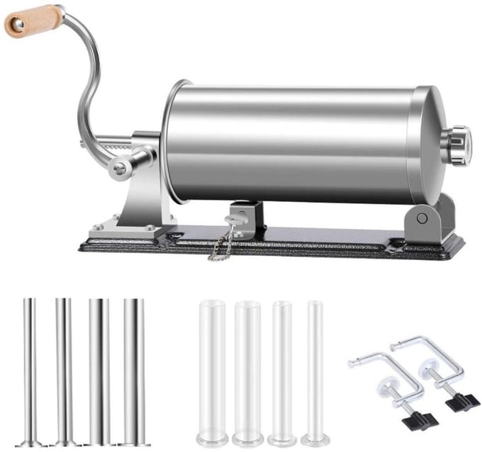 Zylo® Worstenvuller - Worstenmaker - Worstmaker - Worstmachine - Worstenvul Machine - 8 Vulbuizen - 3,5 liter - 43x23x18cm - Zilver
