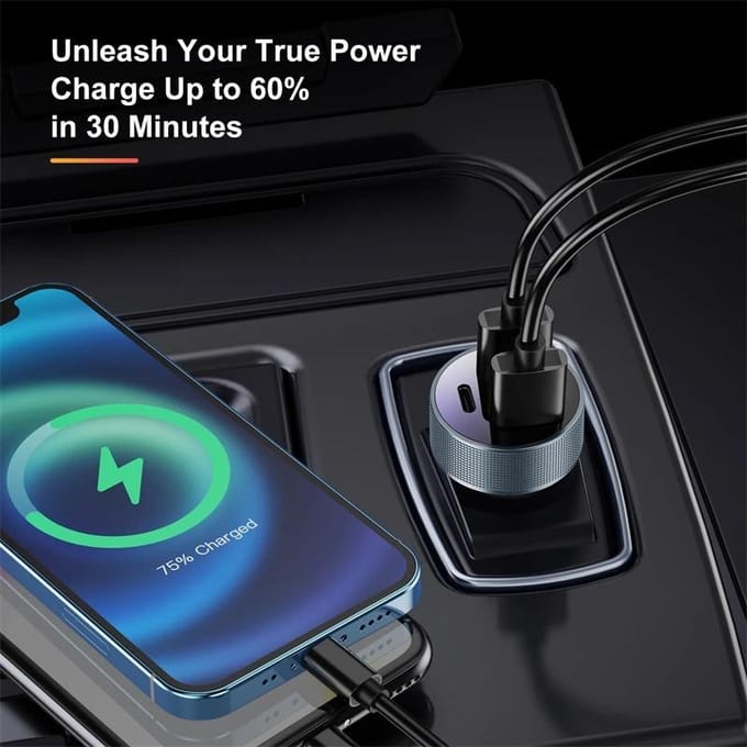Autolader Snel opladen mobiele telefoon USB Type C Mobiel snel opladen Opladen voor iPhone-lader zwart
