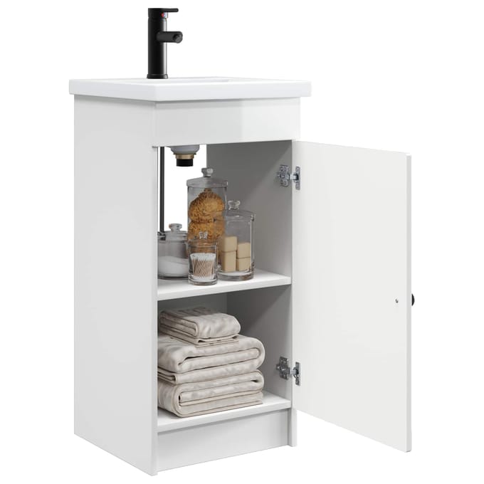 vidaXL - Badkamer - Vanity - met - Wastafel - Hoogglans - Wit - 42 - x - 40 - x - 84,5 - cm