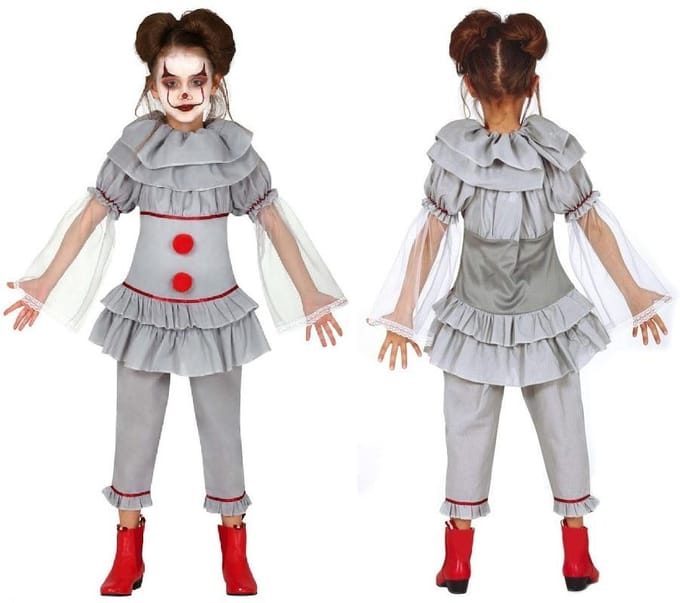 Kostuum Grijs Psycho Clown Moordenaar 10-12 Jaar gray