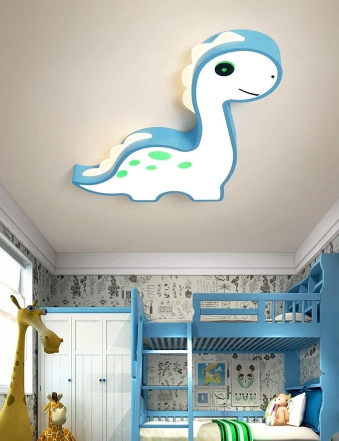 Kinder Plafondlamp - Dinosaurus Verlichting - Kamer Decoratie - Traploos Dimbaar - 47x55x5cm - Blauw