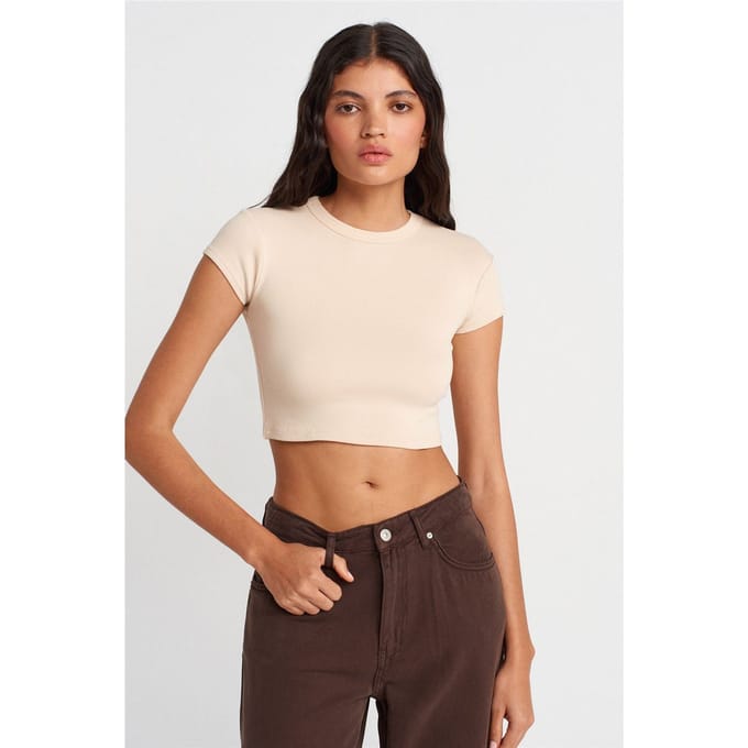Dames Slim Fit Crop Crewneck T-shirt