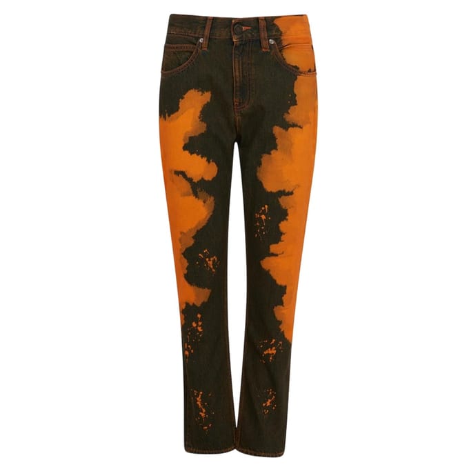 Calvin Klein Dames Spijkerbroek met Verfspatten (Oranje/Zwart)