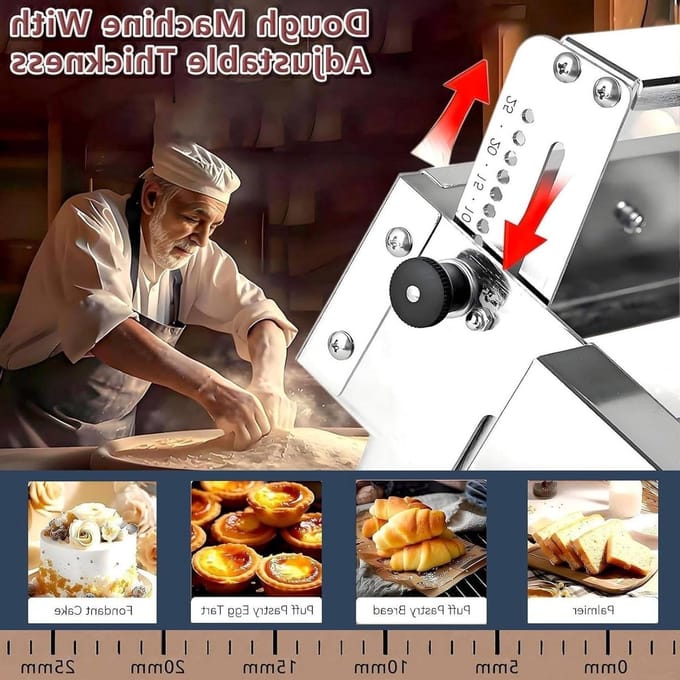 Deegroller Machine - Pastaroller Deegpers - Bakken en Pastadeeg - Inklapbaar en Verstelbaar - 60 cm - Zilver