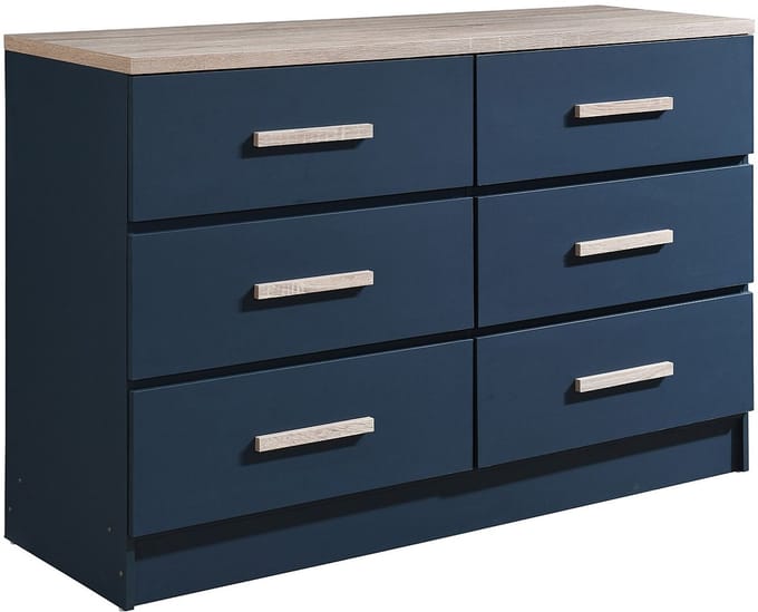 Vente-unique Ladekast met 6 lades - Blauw en houteffect - SKAIDO