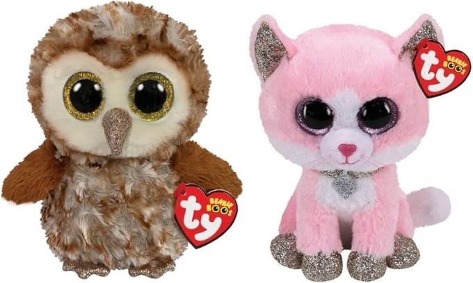 Ty - Knuffel - Beanie Boo's - Percy Owl & Fiona Pink Cat