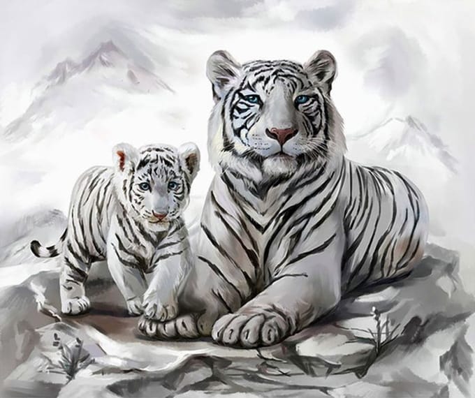 Vedes Diamond Painting knutselset witte tijger 40x30cm creatief speelgoed.