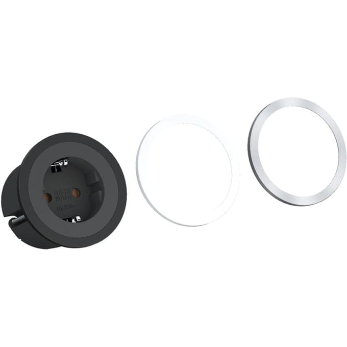 Bachmann Pix - Inbouw stopcontact - 1x 230V - zwart + wit + RVS-look - 2 meter aansluitsnoer