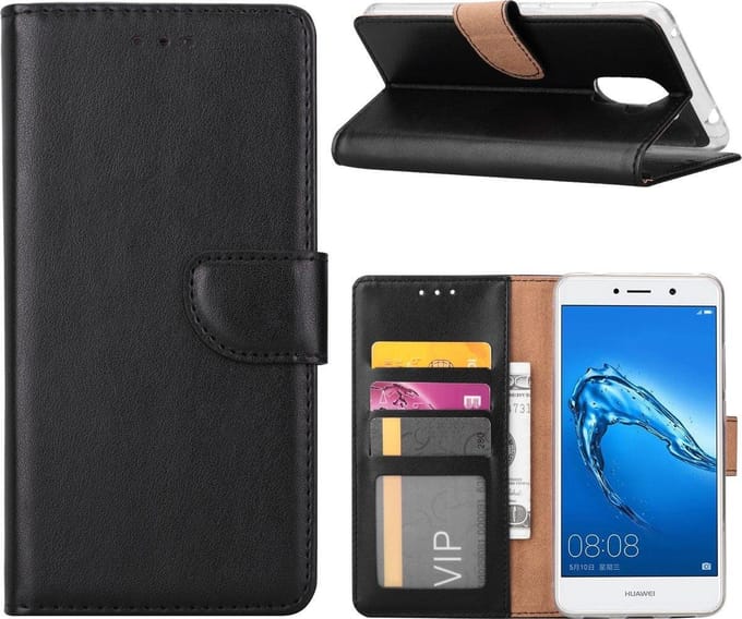 Bookcase Geschikt voor: Huawei Y7 2017 - Zwart - portemonnee hoesje