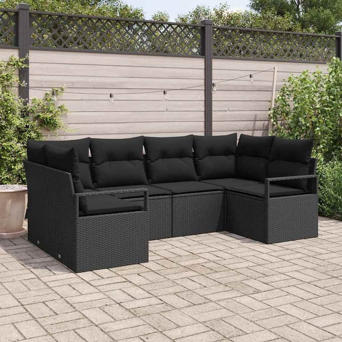 vidaXL Bankstel 6 st Zwart poly rattan