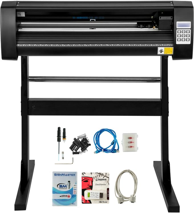 28 Inch Vinyl Snijmachine, 720 mm Papierinvoer Plotter met Stabiele Bodemstandaard, Zwart