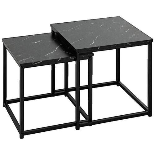Atmosphera Bijzettafels met marmereffect - 38xH40cm - Set van 2 stuks - Zwart