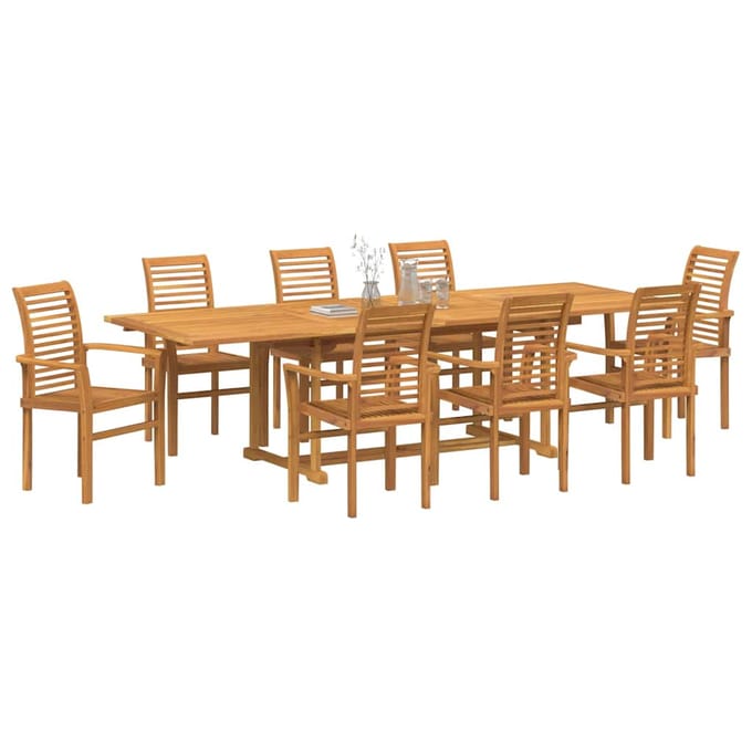 vidaXL Tuin eettafelset 9 st 280 x 100 x 75 cm Massief Teakhout