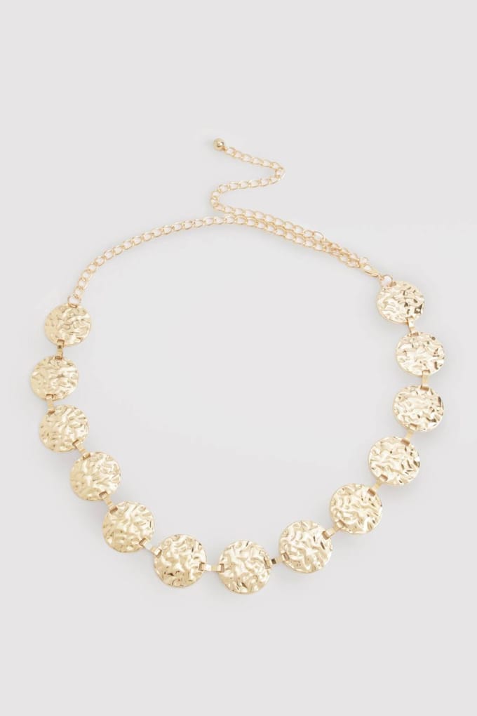 boohoo Dames Hammered Metal Disc Belt | Gold