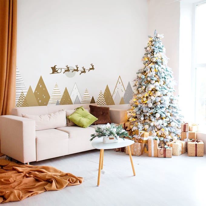 Bergstickers met de kerstman en rendieren, 90 x 155 cm