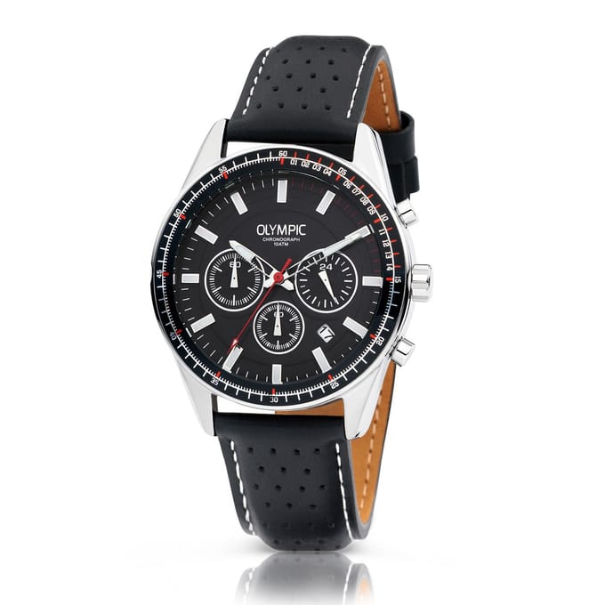 Olympic OL72HSL076 MASON Horloge - Staal -Leer - Zwart