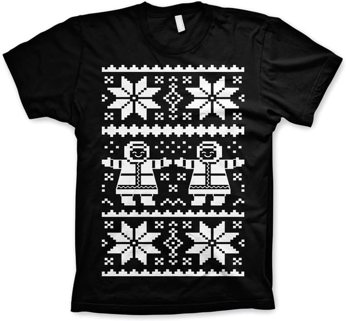 Heren Tshirt -2XL- Retro X-Mas Knit Pattern Zwart