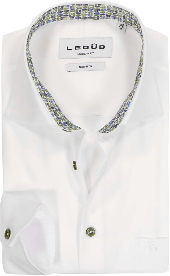 Ledub modern fit overhemd - mouwlengte 72 cm - popeline - wit - Strijkvrij - Boordmaat: 40 (EU maat: M)
