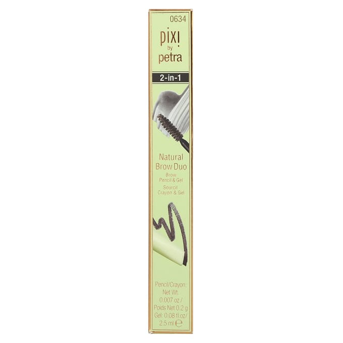 Pixi Beauty, 2-In-1 Natural Brow Duo, Brow Pencil & Gel, 0634 Soft Black, 1 type