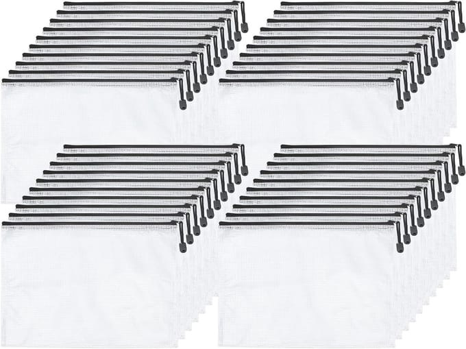 40 stuks A4 mesh zipper pouches - plastic zipmappen - documentenorganizer voor kantoor en school