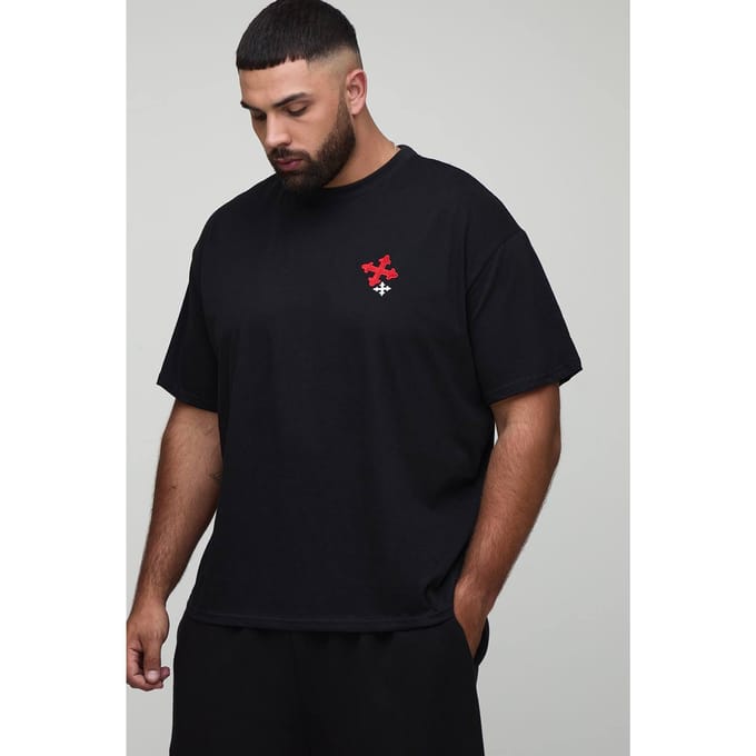 Plus oversized kruisborduur T-shirt | Black | Size 5XL