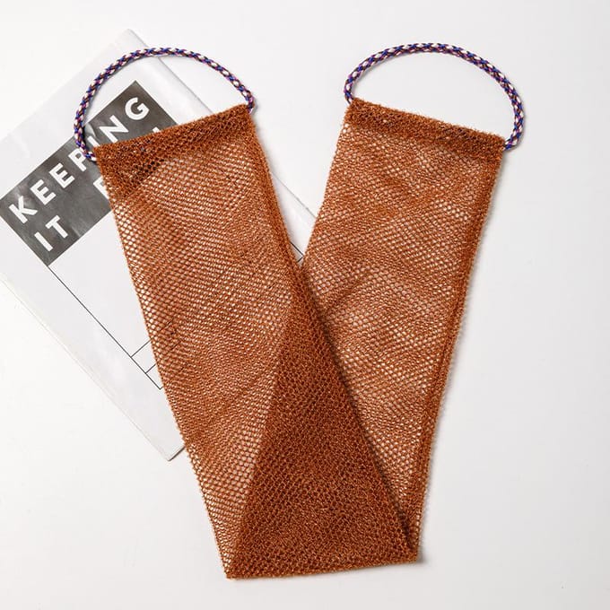 Net Bad Spons 14x77cm Net Lange Bad Net Spons Exfoliërende Douche Lichaamsscrubber Rugscrubber Huidgladmaker bruin