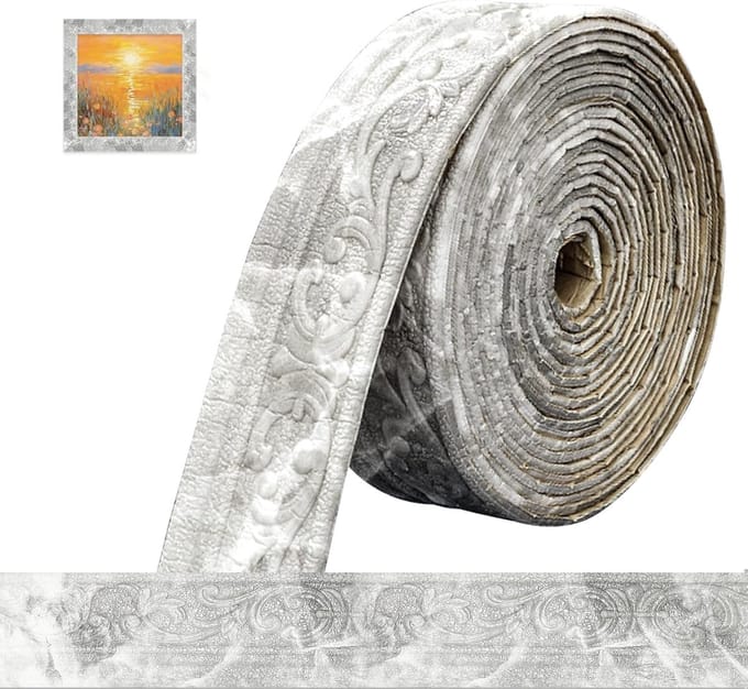 Self-Adhesive Border - 3D Stucco Mouldings - Waterproof Wall Border - Marble Grey - 10 m x 8 cm x 5 mm