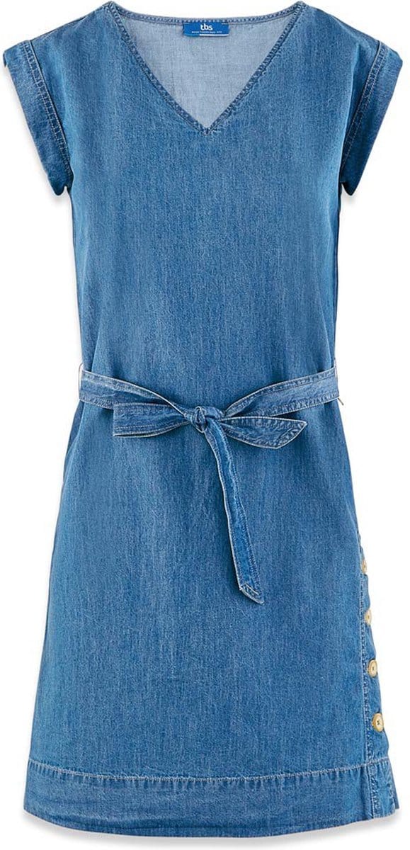 Tbs Assiarob Korte Mouw Jurk Blauw 48 Vrouw