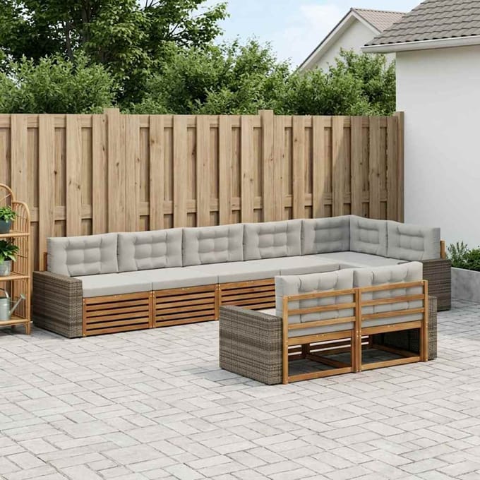 vidaXL - Buiten - bank - set - 8 - st - Naturel - en - lichtgrijs
