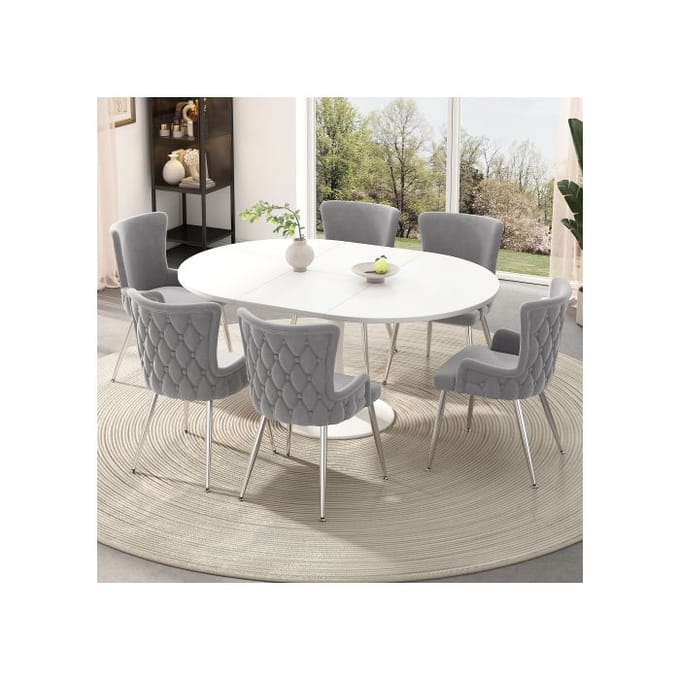 Eetkamerstoel - MUVOE - Set van 6 - Grijs fluweel - Metalen poten - Modern design grijs