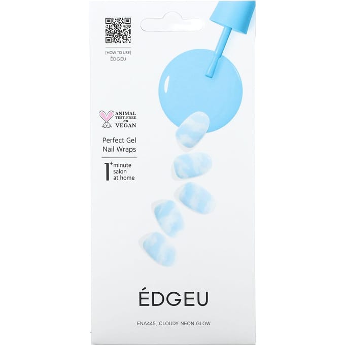 Edgeu, Perfect Gel Nail Wrap, ENA 445 Cloudy Neon Glow, 19-piece set white