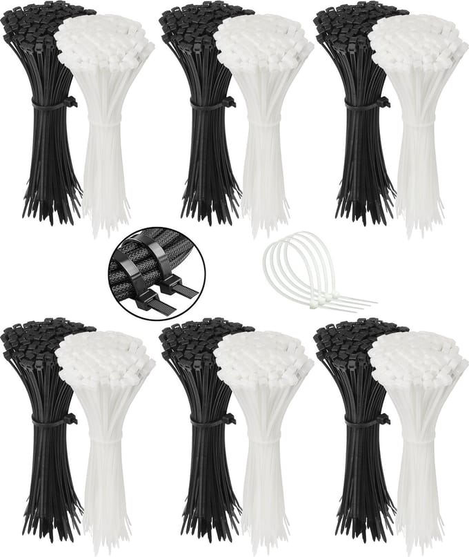 Polyamide kabelbinders, Tie Rips, zwart+wit 370x4.8mm / 1200 stuks