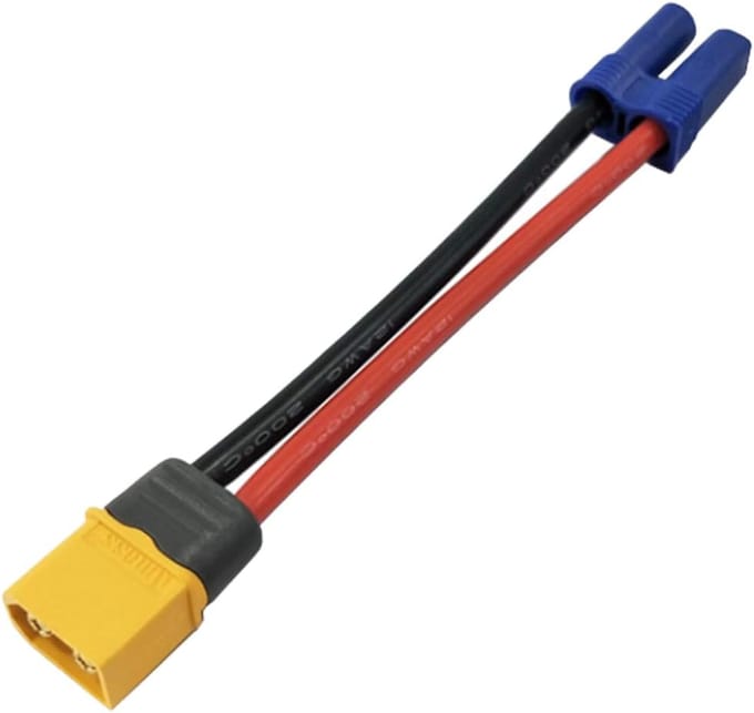 2 Paar XT60 naar EC5 Adapter Connectoren – 12AWG Siliconen Draad – Hoge Kwaliteit voor RC Modellen en Drones – Geel blauw