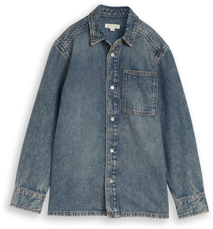 Tom Tailor - Regular fit katoenen spijkeroverhemd - Maat 176 - Tinted Blue Denim