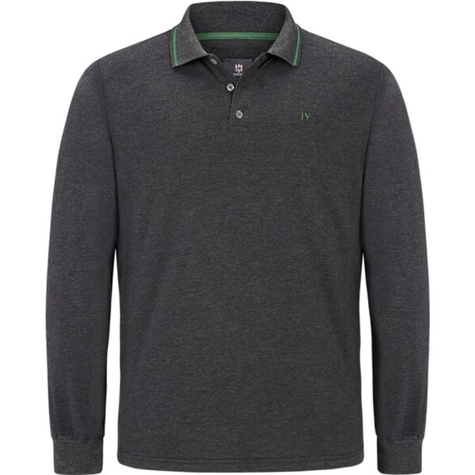 Jan Vanderstorm herren Poloshirt Met Lange Mouwen - 64/66 - donkergrijs - Plus Size