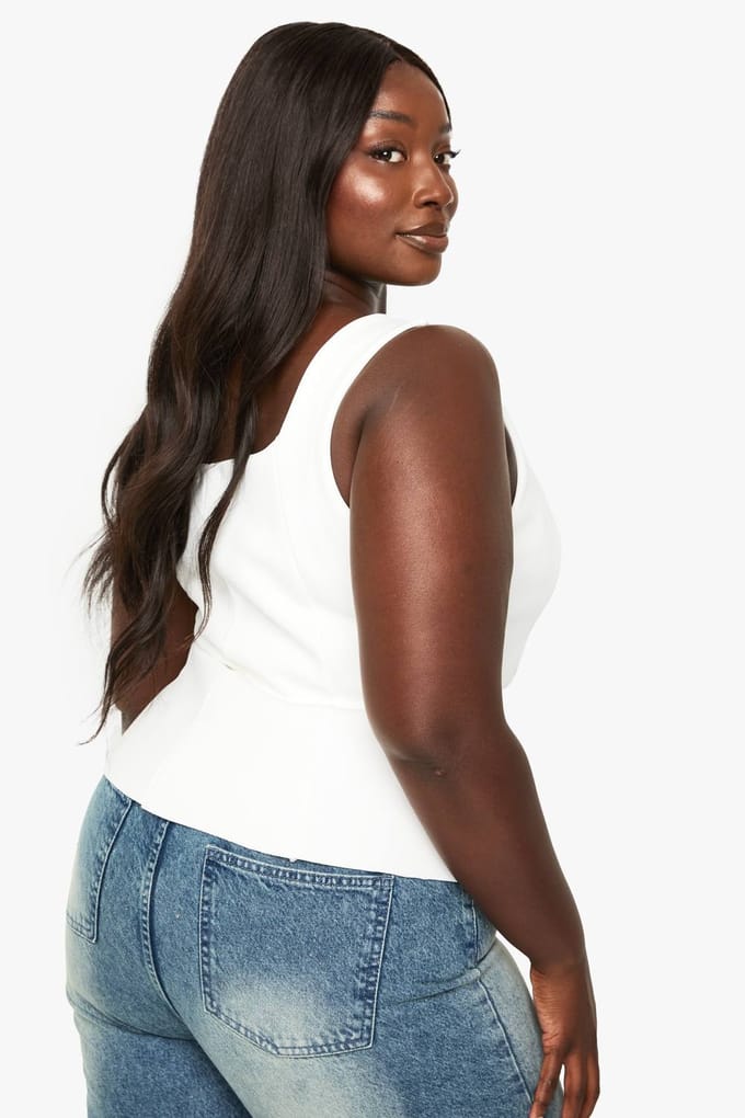 boohoo Dames Plus Double Bengaline Gestructureerde Panel Top | White | Maat: 24
