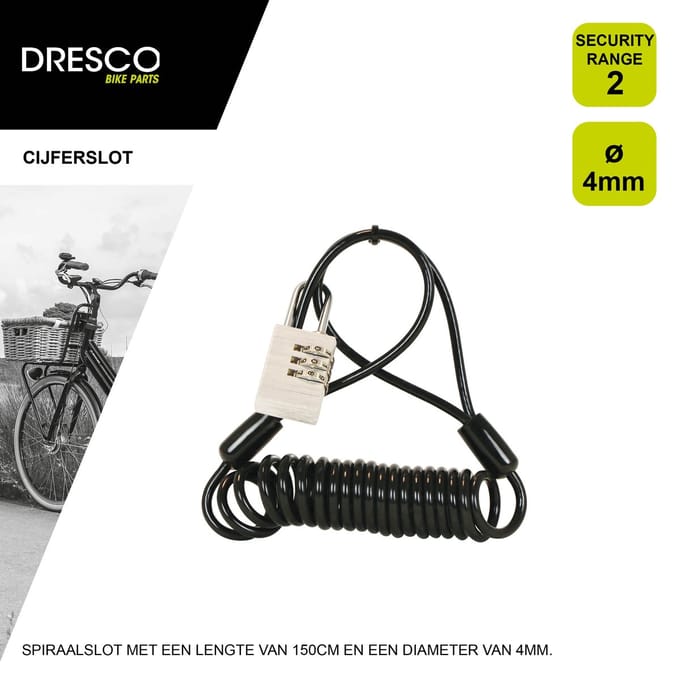 Dresco Spiraalslot 150 Cm Rvs/polyester Zilver/zwart