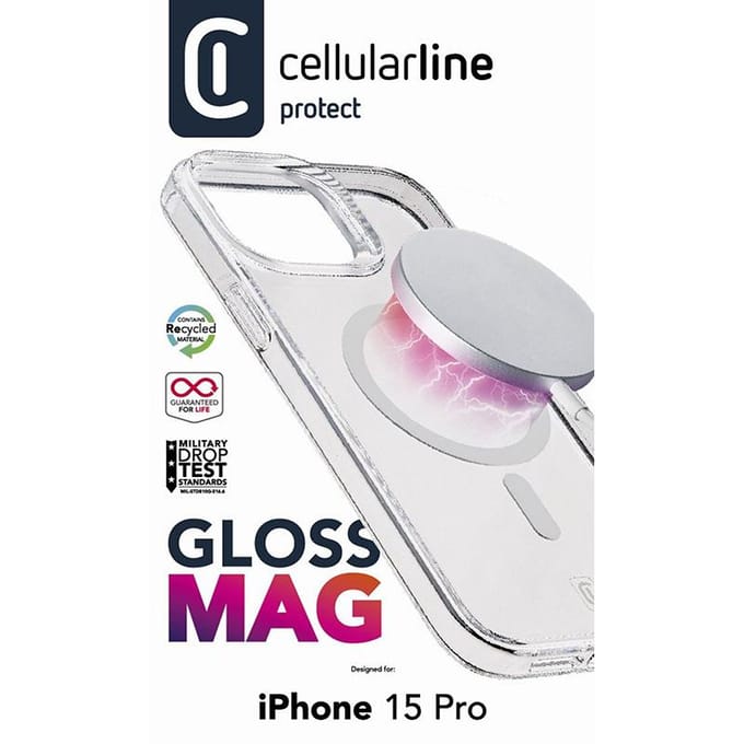 Cellularline Gloss Mag - Hoesje Iphone 15 Pro Magsafe (Przezroczysty)
