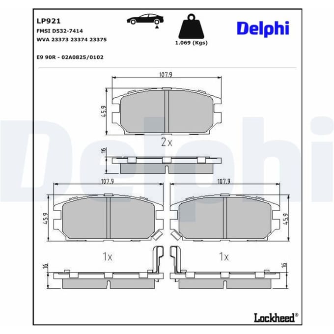 Remblokkenset, schijfrem DELPHI LP921