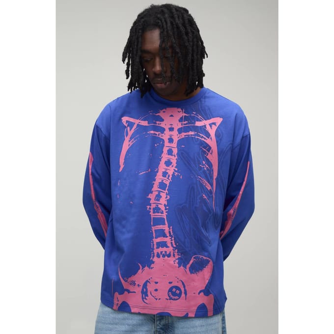 Afterlight Glow In The Dark Printed Long Sleeve T-Shirt | Electric Blue | Size Medium