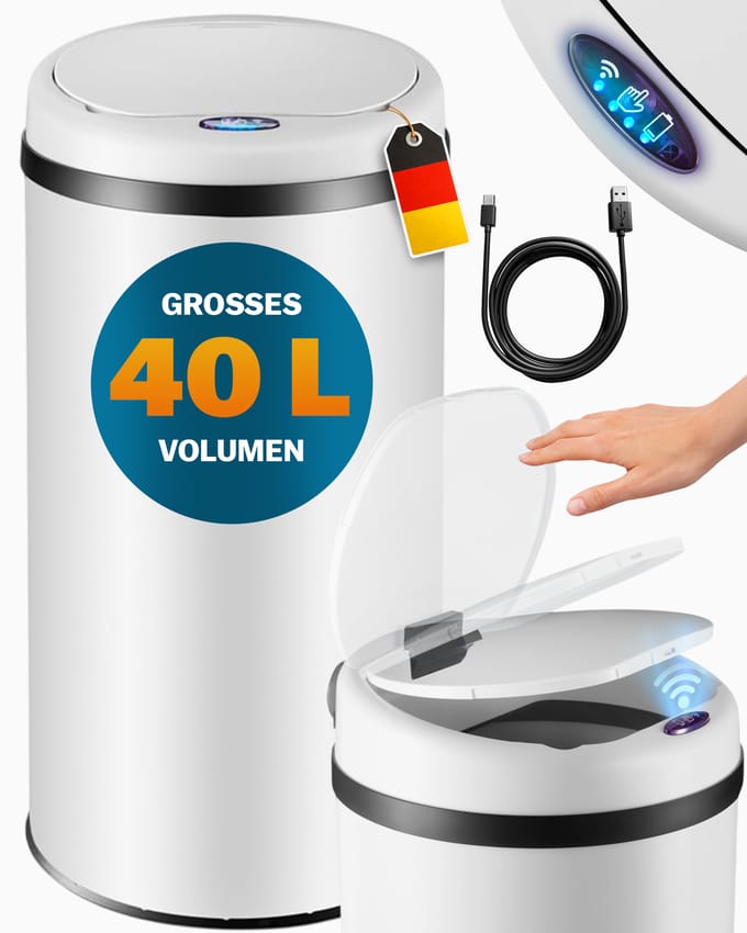 Monzana Prullenbak - Automatisch Rond 40L 30x69cm Display Sensor - Wit