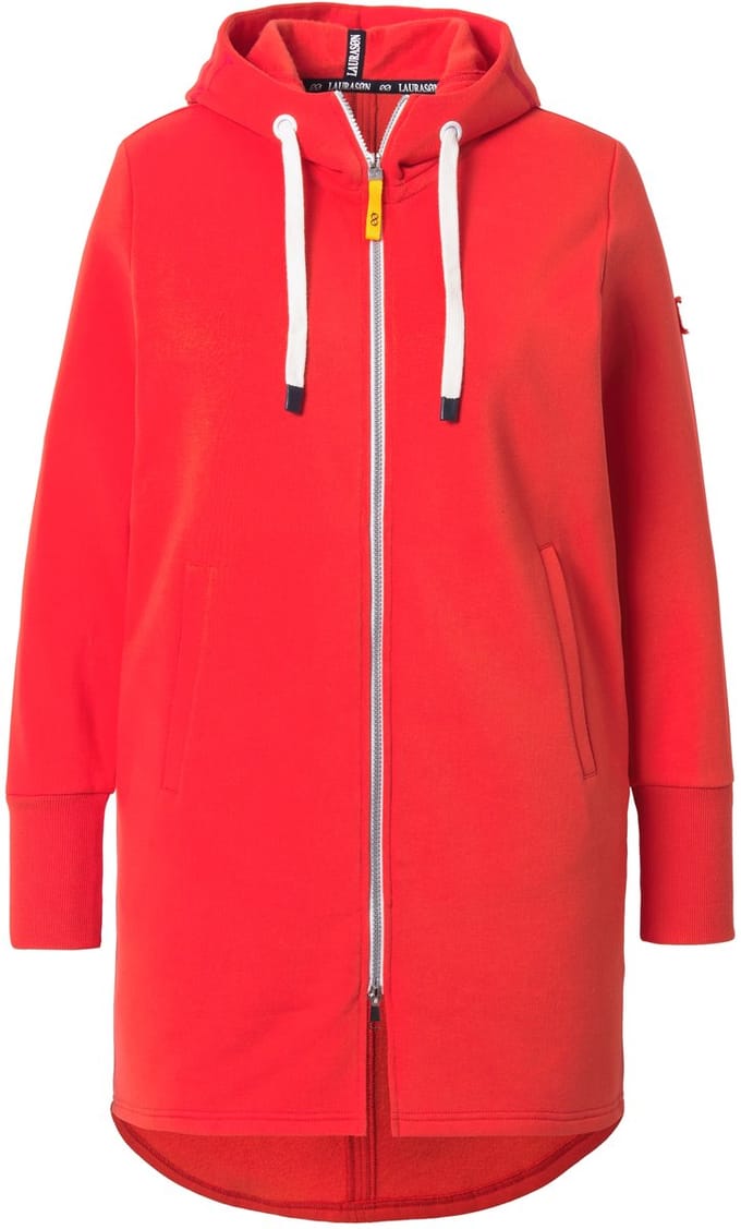 Laurasøn - Dames - Sweatjas lang model capuchon tailleband met trekkoord achter - Koraal - Maat 44+