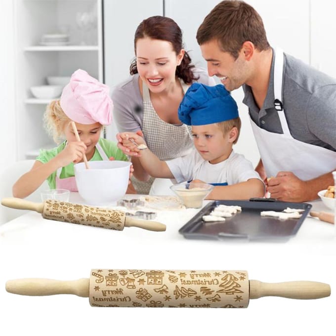 Houten Kerst Rollers Natuurlijk Hout Embossing Deegroller voor Bakgereedschap beige