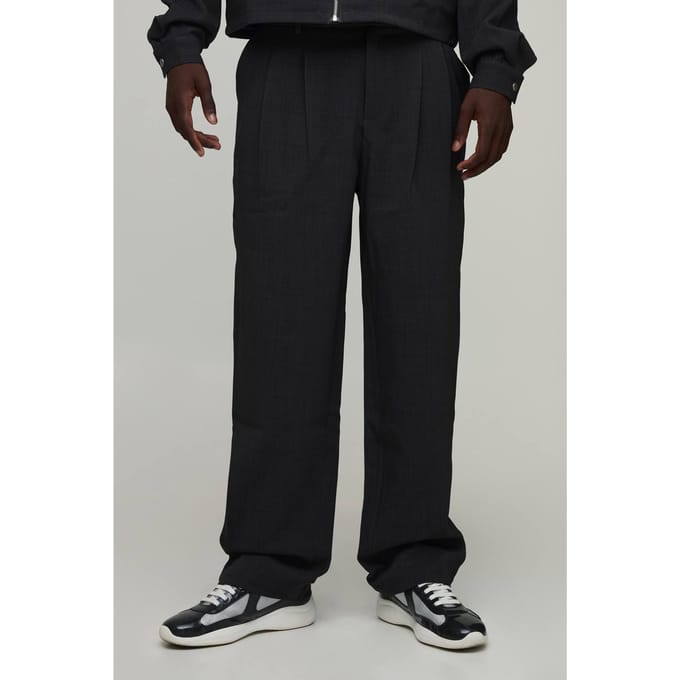 Double Pleat Relaxed Fit Co-Ord Tailored Trousers | Charcoal | Size 44