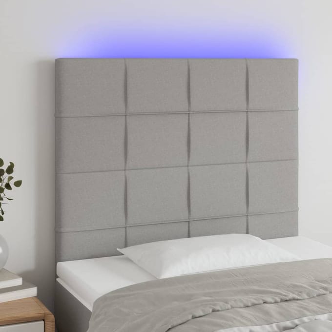 vidaXL - Hoofdbord - LED - 80x5x118/128 - cm - stof - lichtgrijs