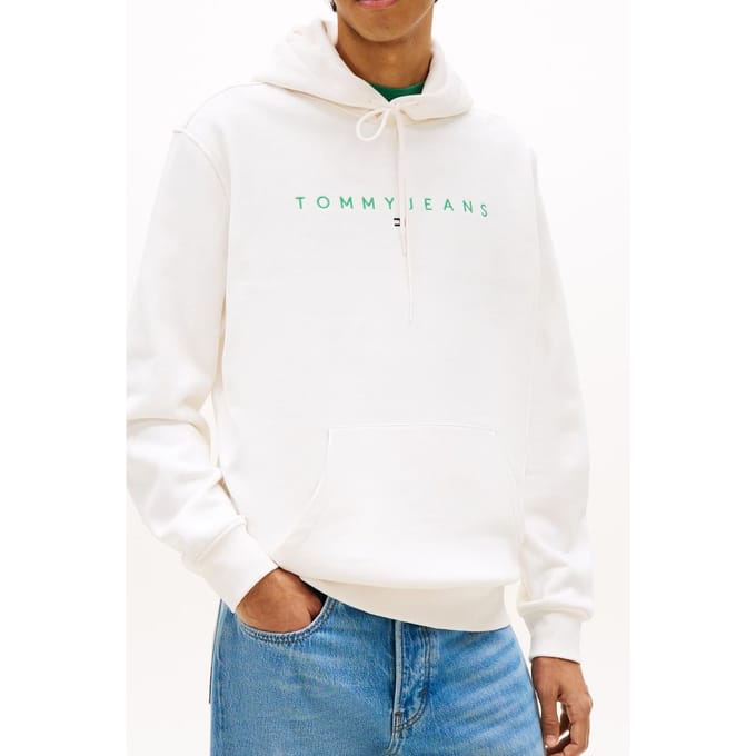 Tommy Hilfiger Tjm Regular Linear Logo Ancient White/bahama Green Maat: M | Hoodies Outlet | Heren | Wit