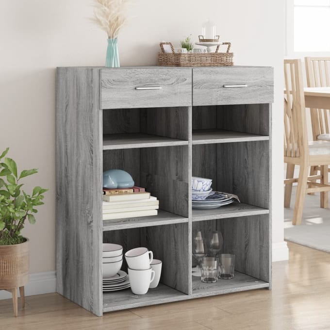 vidaXL - Dressoir - 80x42,5x93 - cm - bewerkt - hout - grijs - sonoma - eikenkleurig