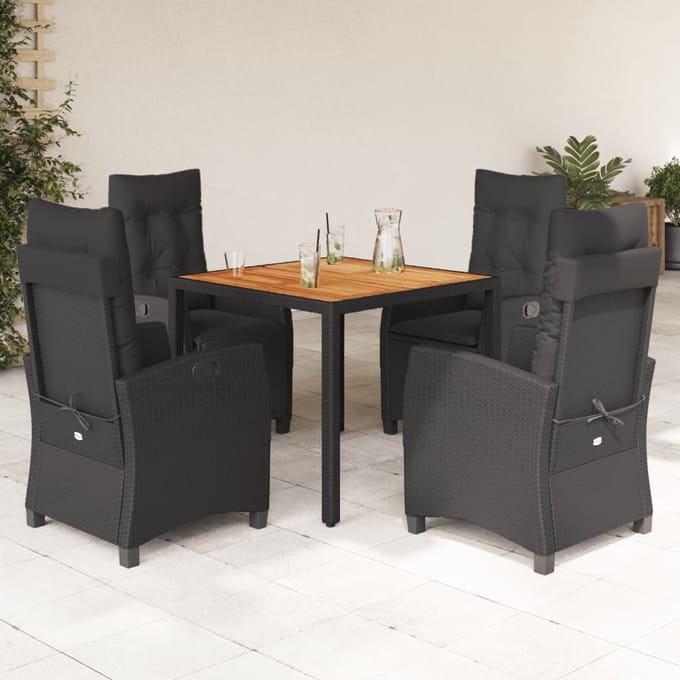 vidaXL - 5-delige - Tuinset - met - kussens - poly - rattan - zwart